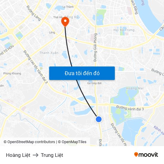 Hoàng Liệt to Trung Liệt map