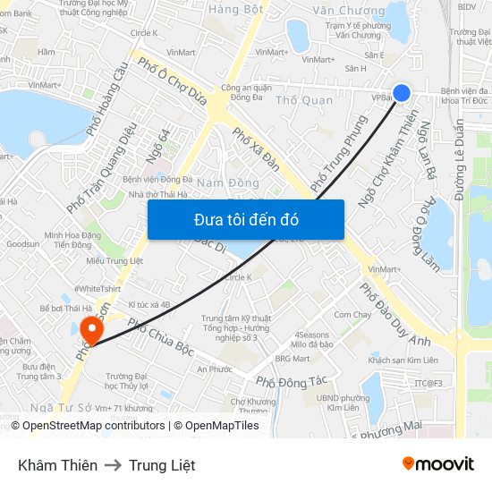 Khâm Thiên to Trung Liệt map