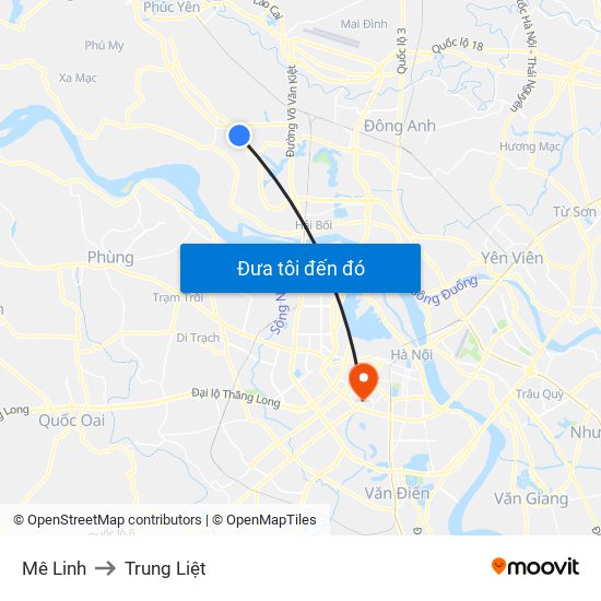 Mê Linh to Trung Liệt map