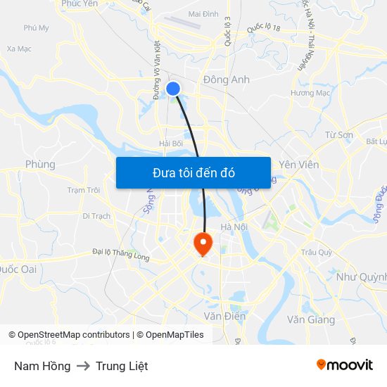 Nam Hồng to Trung Liệt map