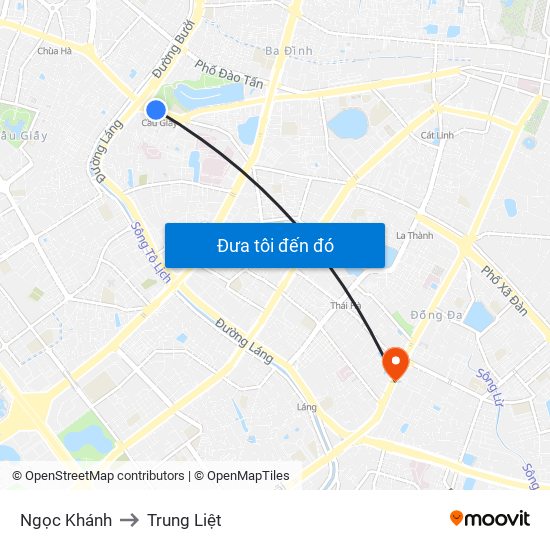Ngọc Khánh to Trung Liệt map