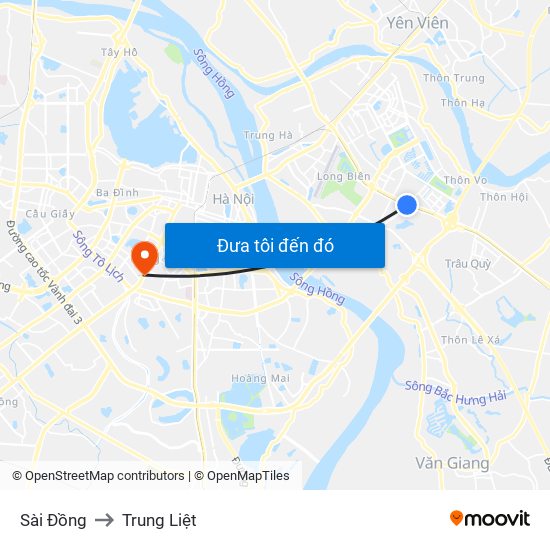 Sài Đồng to Trung Liệt map
