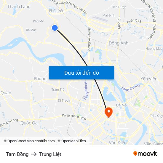 Tam Đồng to Trung Liệt map