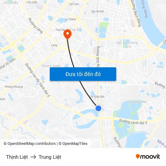 Thịnh Liệt to Trung Liệt map