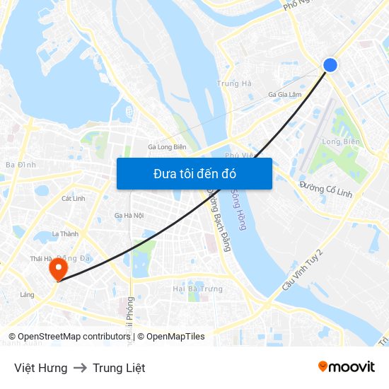 Việt Hưng to Trung Liệt map