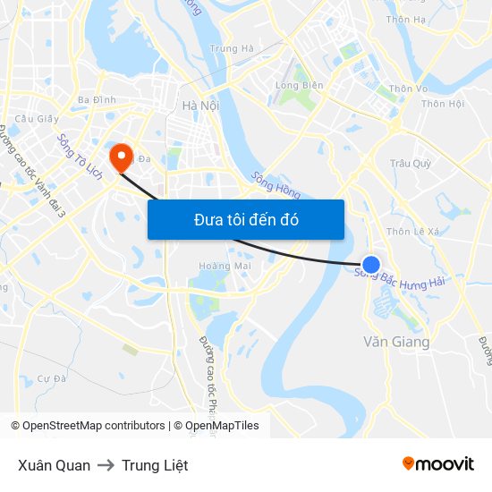 Xuân Quan to Trung Liệt map