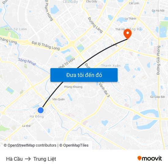 Hà Cầu to Trung Liệt map