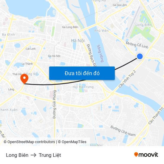 Long Biên to Trung Liệt map