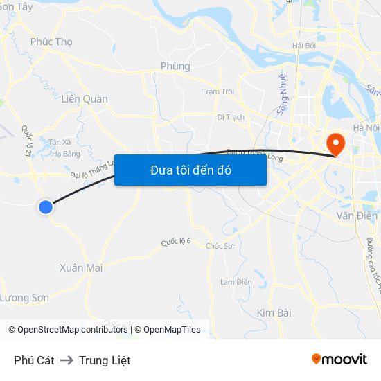 Phú Cát to Trung Liệt map