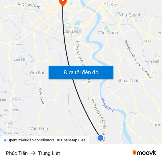 Phúc Tiến to Trung Liệt map