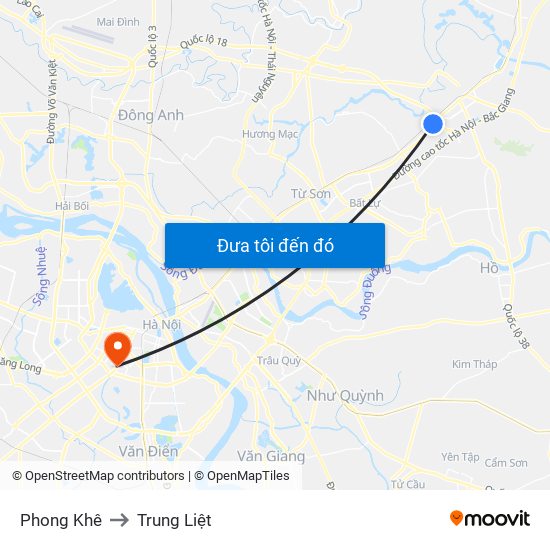 Phong Khê to Trung Liệt map
