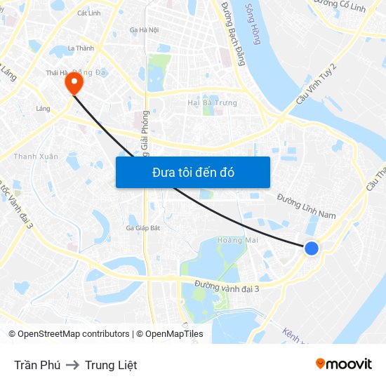 Trần Phú to Trung Liệt map