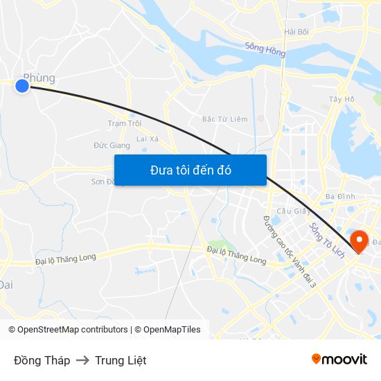 Đồng Tháp to Trung Liệt map