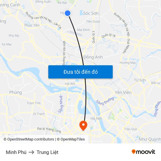 Minh Phú to Trung Liệt map