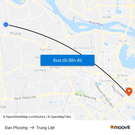 Đan Phượng to Trung Liệt map