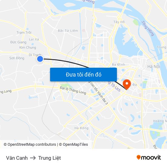 Vân Canh to Trung Liệt map