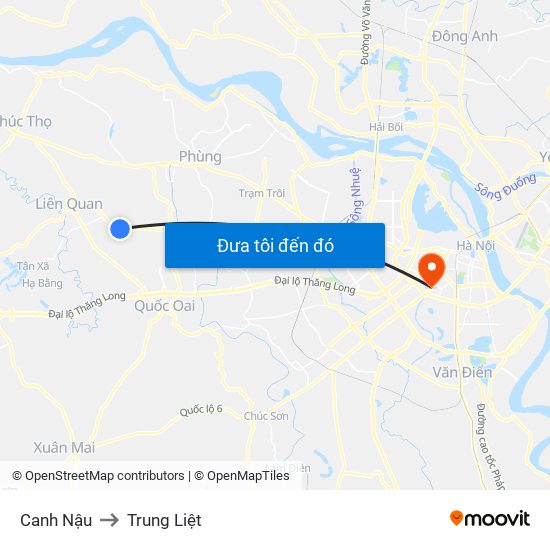 Canh Nậu to Trung Liệt map