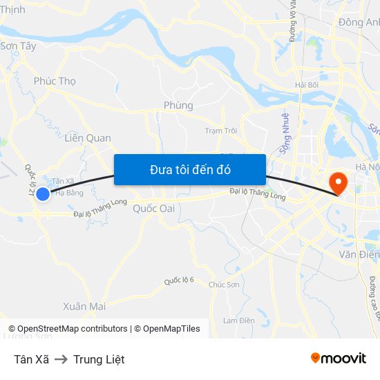 Tân Xã to Trung Liệt map