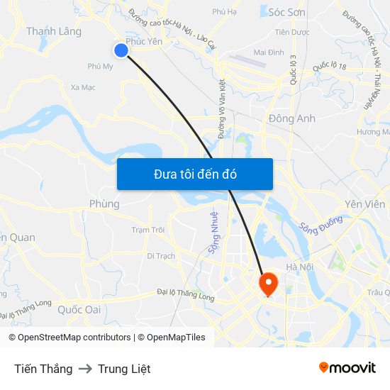 Tiến Thắng to Trung Liệt map