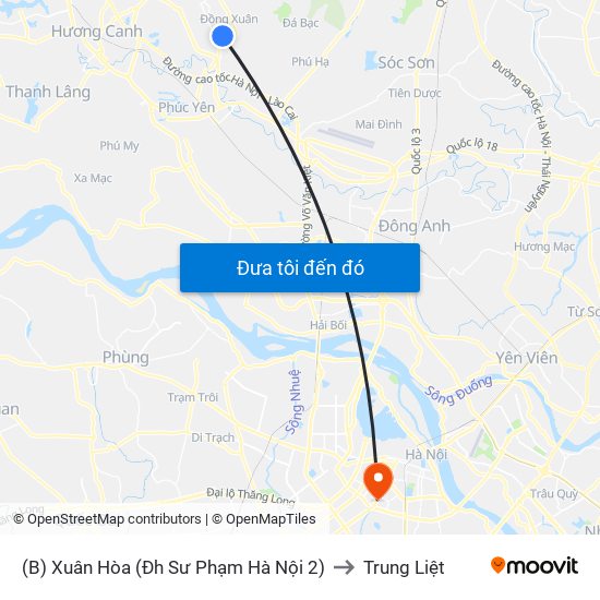 (B) Xuân Hòa (Đh Sư Phạm Hà Nội 2) to Trung Liệt map
