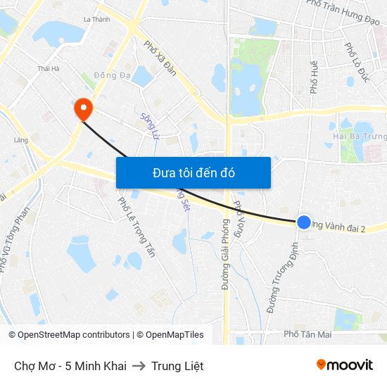 Chợ Mơ - 5 Minh Khai to Trung Liệt map