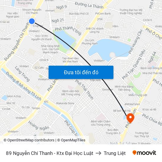 89 Nguyễn Chí Thanh - Ktx Đại Học Luật to Trung Liệt map