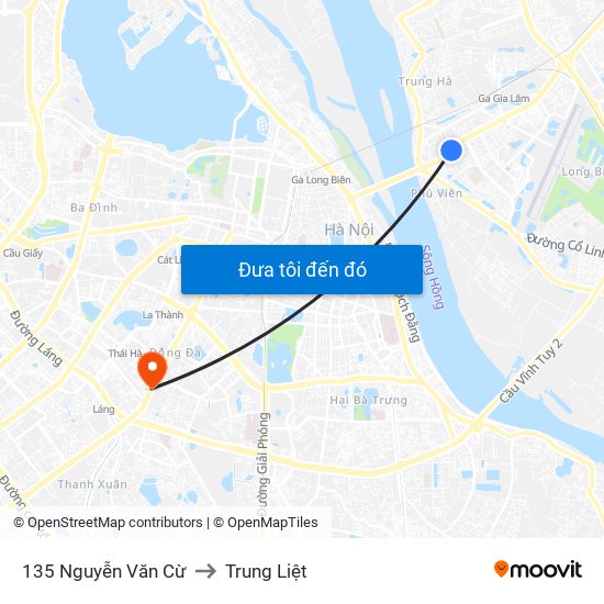 135 Nguyễn Văn Cừ to Trung Liệt map