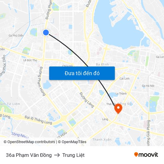 36a Phạm Văn Đồng to Trung Liệt map