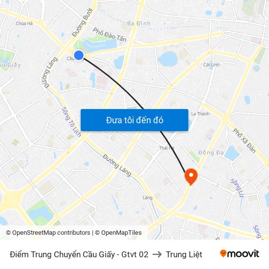 Điểm Trung Chuyển Cầu Giấy - Gtvt 02 to Trung Liệt map