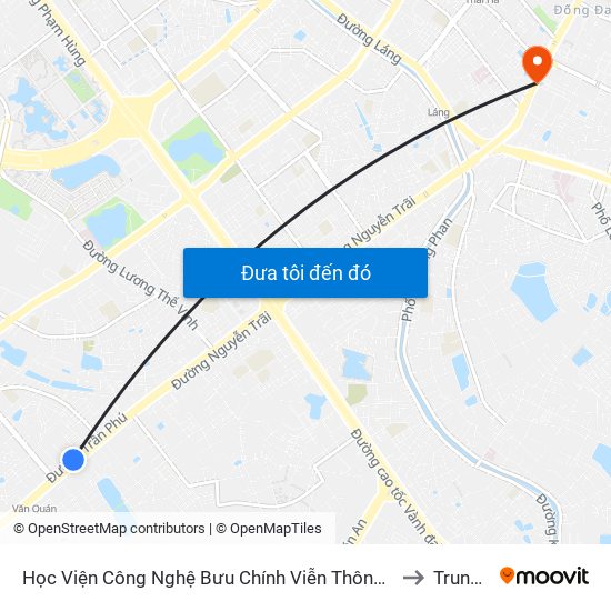 Học Viện Công Nghệ Bưu Chính Viễn Thông - Trần Phú (Hà Đông) to Trung Liệt map