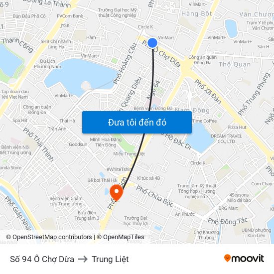 Số 94 Ô Chợ Dừa to Trung Liệt map