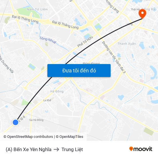 (A) Bến Xe Yên Nghĩa to Trung Liệt map