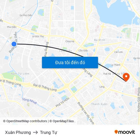 Xuân Phương to Trung Tự map