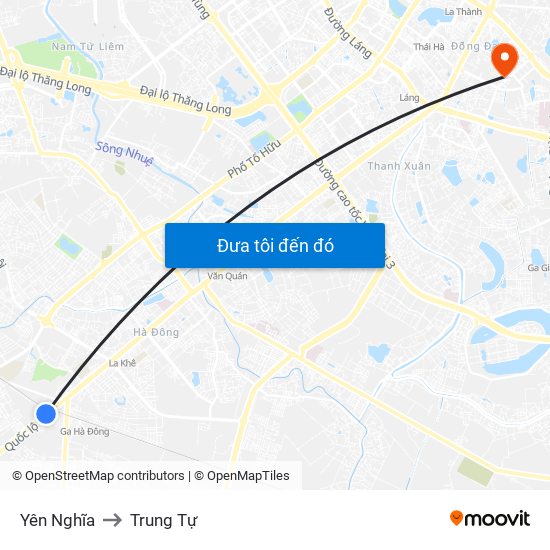 Yên Nghĩa to Trung Tự map