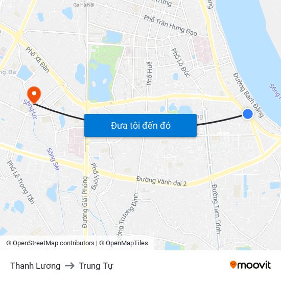 Thanh Lương to Trung Tự map