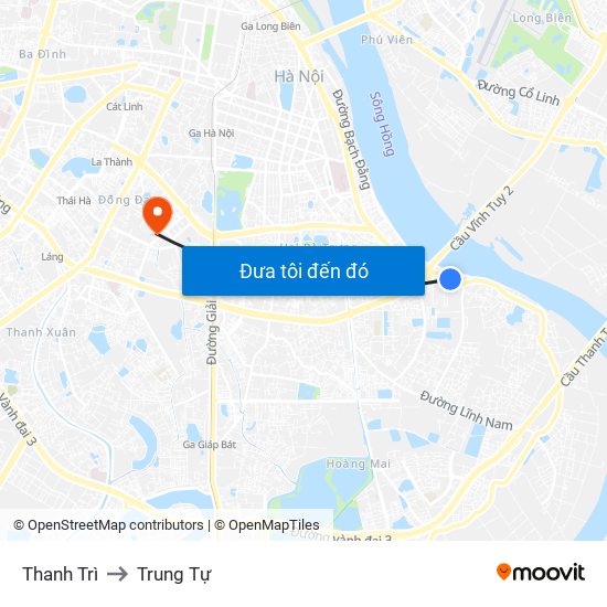 Thanh Trì to Trung Tự map