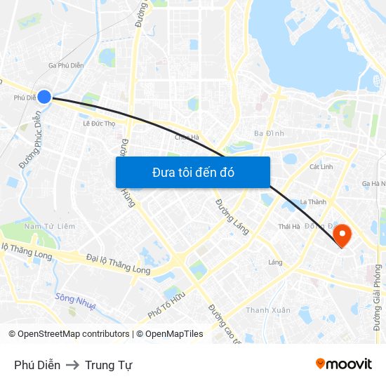 Phú Diễn to Trung Tự map