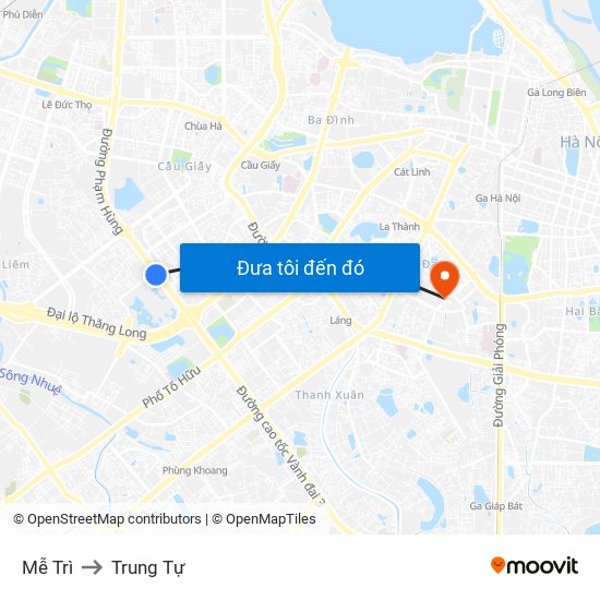 Mễ Trì to Trung Tự map