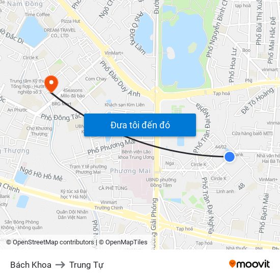 Bách Khoa to Trung Tự map