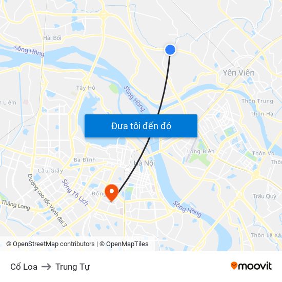 Cổ Loa to Trung Tự map