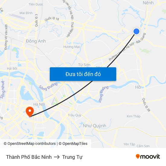 Thành Phố Bắc Ninh to Trung Tự map