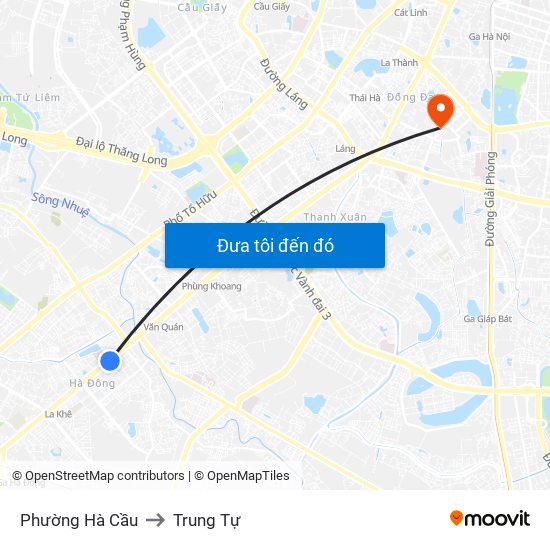 Phường Hà Cầu to Trung Tự map