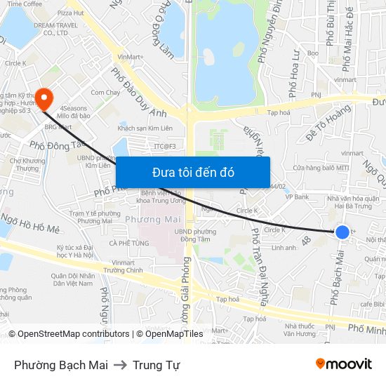 Phường Bạch Mai to Trung Tự map