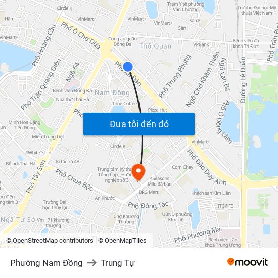 Phường Nam Đồng to Trung Tự map