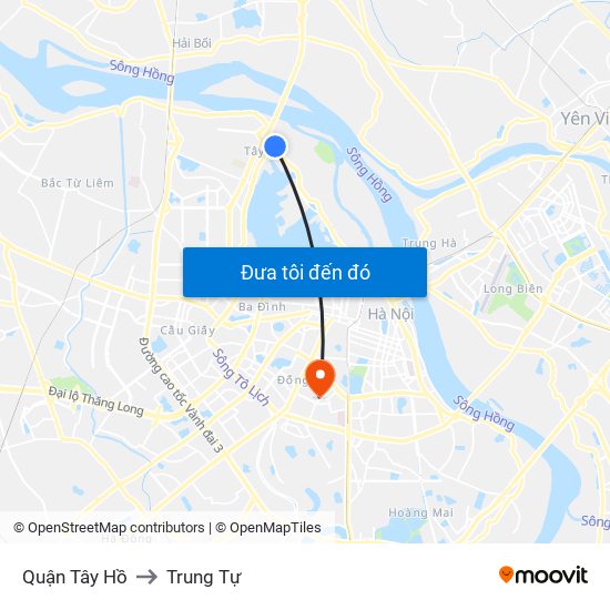 Quận Tây Hồ to Trung Tự map