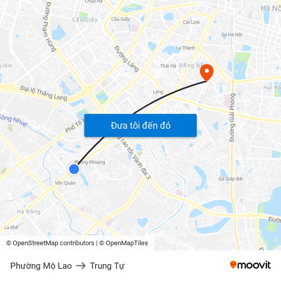 Phường Mộ Lao to Trung Tự map