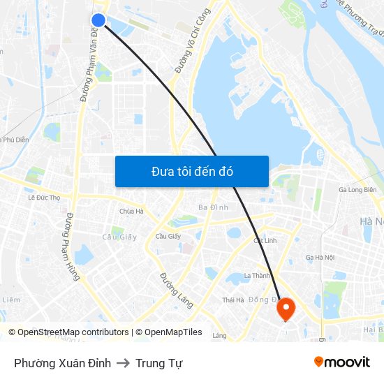 Phường Xuân Đỉnh to Trung Tự map