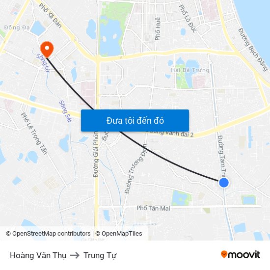 Hoàng Văn Thụ to Trung Tự map