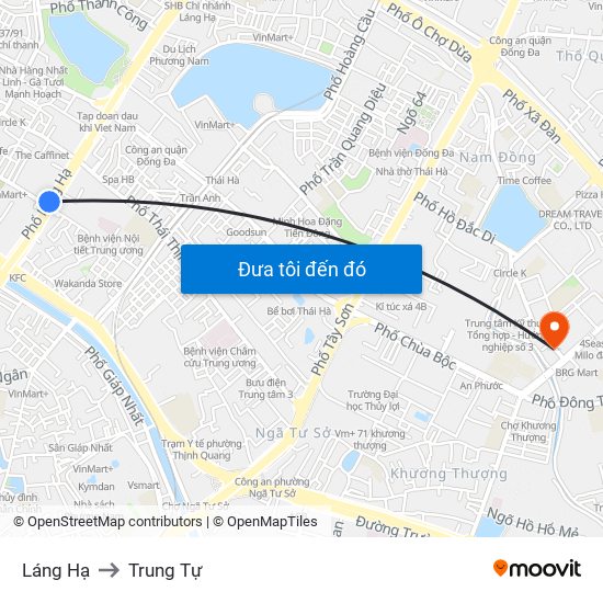 Láng Hạ to Trung Tự map