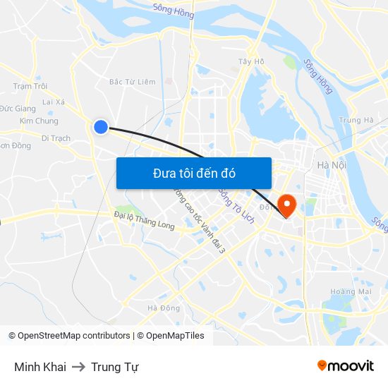 Minh Khai to Trung Tự map